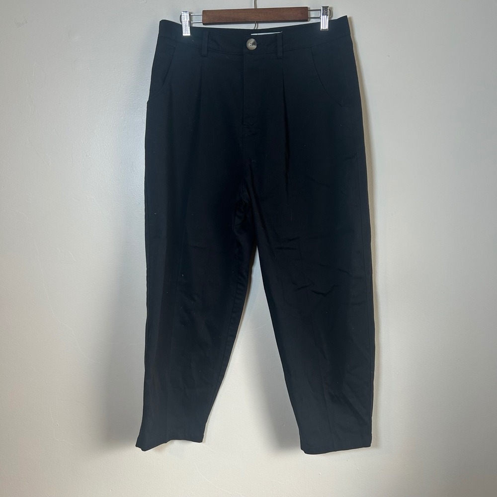 Zara Pleated‎ Tapered Trousers Womens Size 8 Black High Waisted Pants